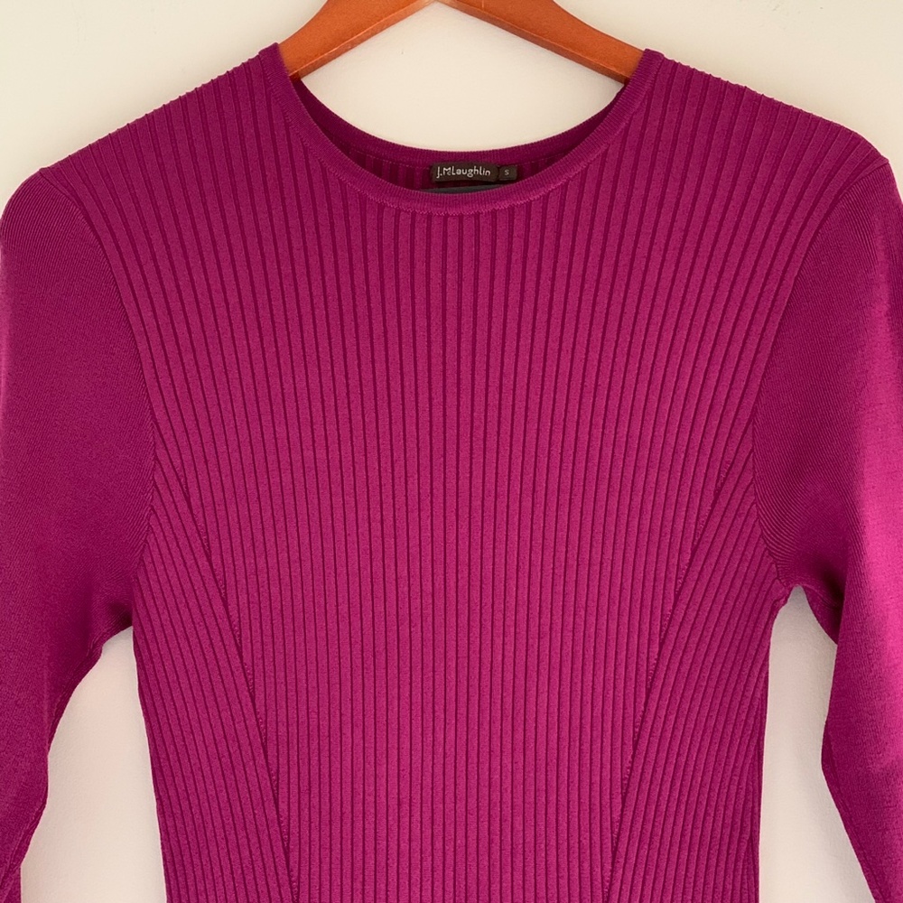J. McLaughlin Magenta Ribbed Fit-and-Flare Dress - Picture 3 of 8
